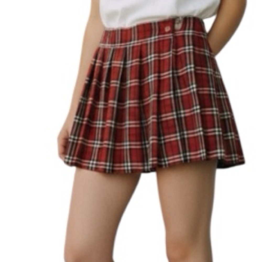 Plaid Wrap Skirt Dark Red White Black Size S/M